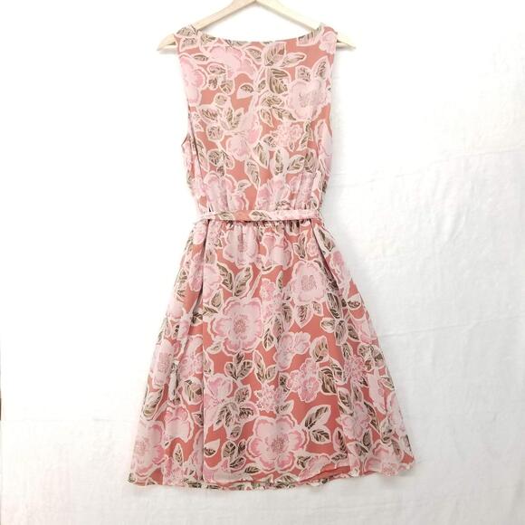 Loft Outlet Floral Faux Wrap Dress Womens Large Peach Rose Summer Wedding - Picture 5 of 14